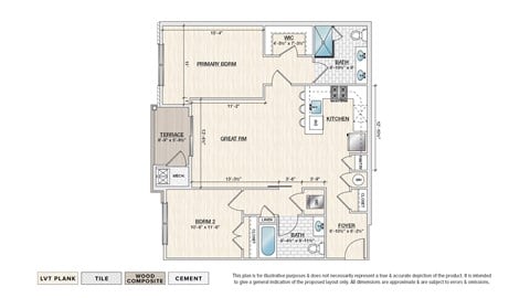 Floor plan for 2 beds, 2 baths, 1140 sqft